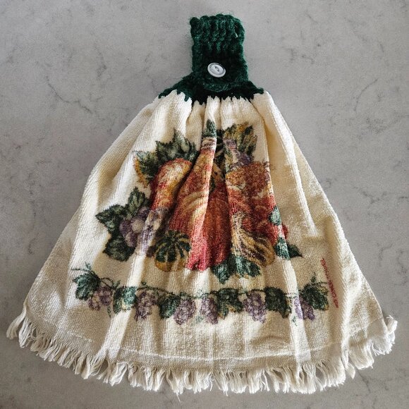 BRAND NEW GREEN CROCHET-TOP FALL HARVEST HANGING DISH TOWEL - Picture 1 of 13
